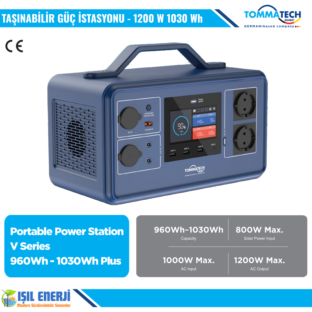 TOMMATECH TT MOBİL GÜÇ İSTASYONU V SERİSİ-1200W-1030WH-PLUS TAŞINABİLİR GÜÇ KAYNAĞI