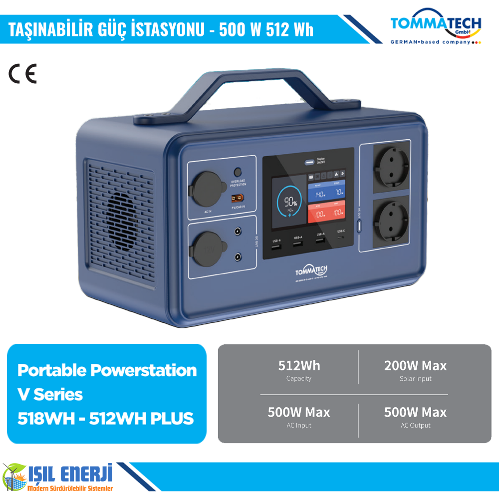 TOMMATECH TT MOBİL GÜÇ İSTASYONU V SERİSİ-500W-512WH-PLUS TAŞINABİLİR GÜÇ KAYNAĞI