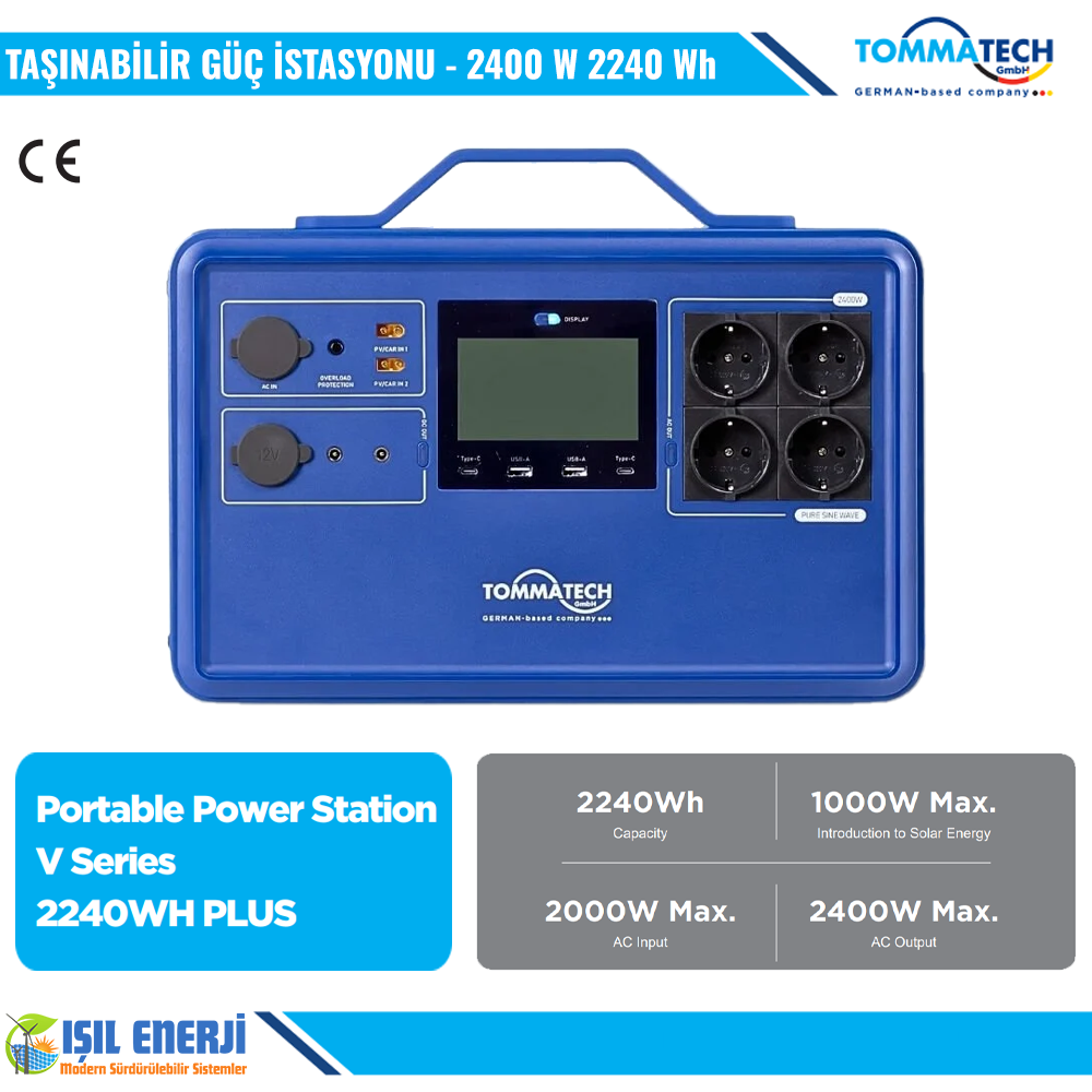 TOMMATECH TT MOBİL GÜÇ İSTASYONU V SERİSİ-2400W-2240WH-PLUS TAŞINABİLİR GÜÇ KAYNAĞI