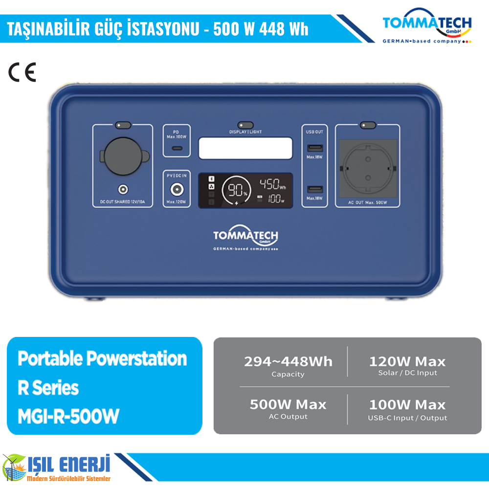 TOMMATECH TT MOBİL GÜÇ İSTASYONU R SERİSİ-500W 448WH TAŞINABİLİR GÜÇ KAYNAĞI